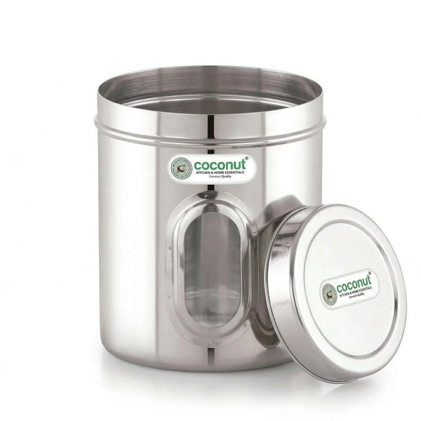 coconut Stainless Steel I See U Mirror Finish See-Through Storage Container Set with Secure Tight Lids