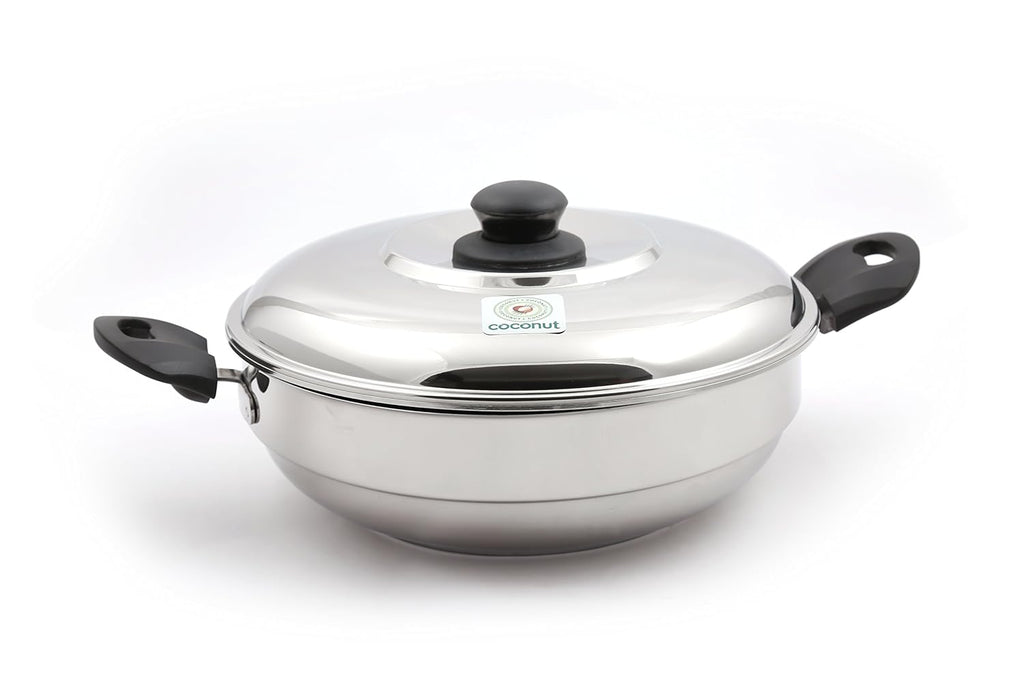 Coconut Stainless Steel Idly Steamer - 13 Idly - Extra Thick Sandwich Bottom Base -Works on Gas and Induction Stove - Works as a kadhai and Steamer Also