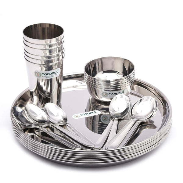 Coconut Stainless Steel (Heavy Guage) Mirror Finish Happy Dinner Set/Dinnerware & Serveware - 30 Pc