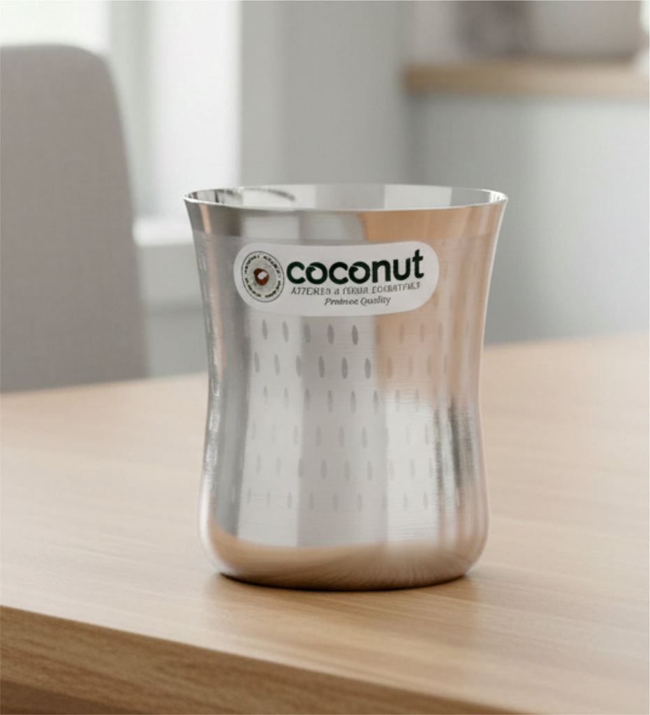Coconut A20 Stainless Steel Shower Design Drinking Glass 300ml Each | Premium Designer Steel Tumbler with Curved Body | Food Grade Stainless Steel | Rust Proof, BPA Free, Dishwasher Safe | Water, Juice & Milk Glasses.