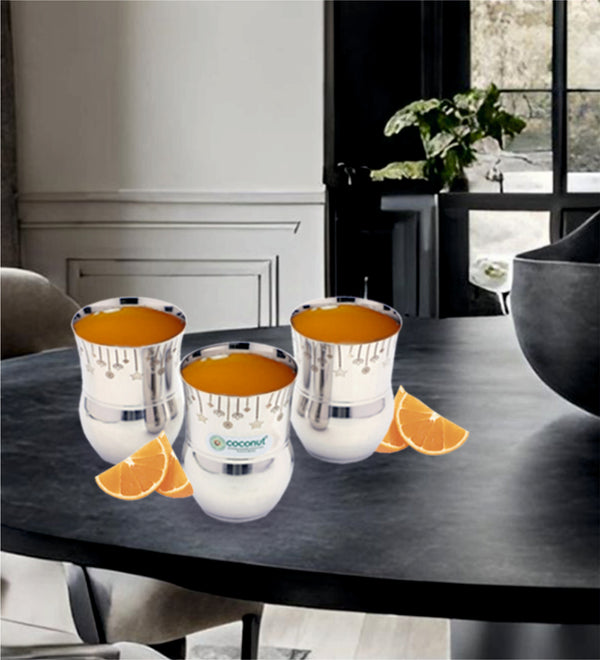 Coconut Stainless Steel Laser Design Glass- set of 6 | 300ml each |Perfect for serving Water, Juice, Milk, Lassi & Soft drinks.