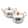 Coconut Alice Stainless Steel Handi Gift Set with Lid (Pack of 2) | Premium Mirror Finish with Gold-Finish Handles & Knob | Food-Grade, Durable & Elegant | Ideal for Serving & Gifting.