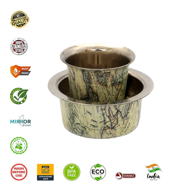Coconut Stainless Steel Aura Coffee Dabra Set | Traditional South Indian Filter Coffee Set | Heavy-Gauge, Food-Grade Steel | Ideal for Kumbakonam Coffee & Tea Serving | Pack of 1 |