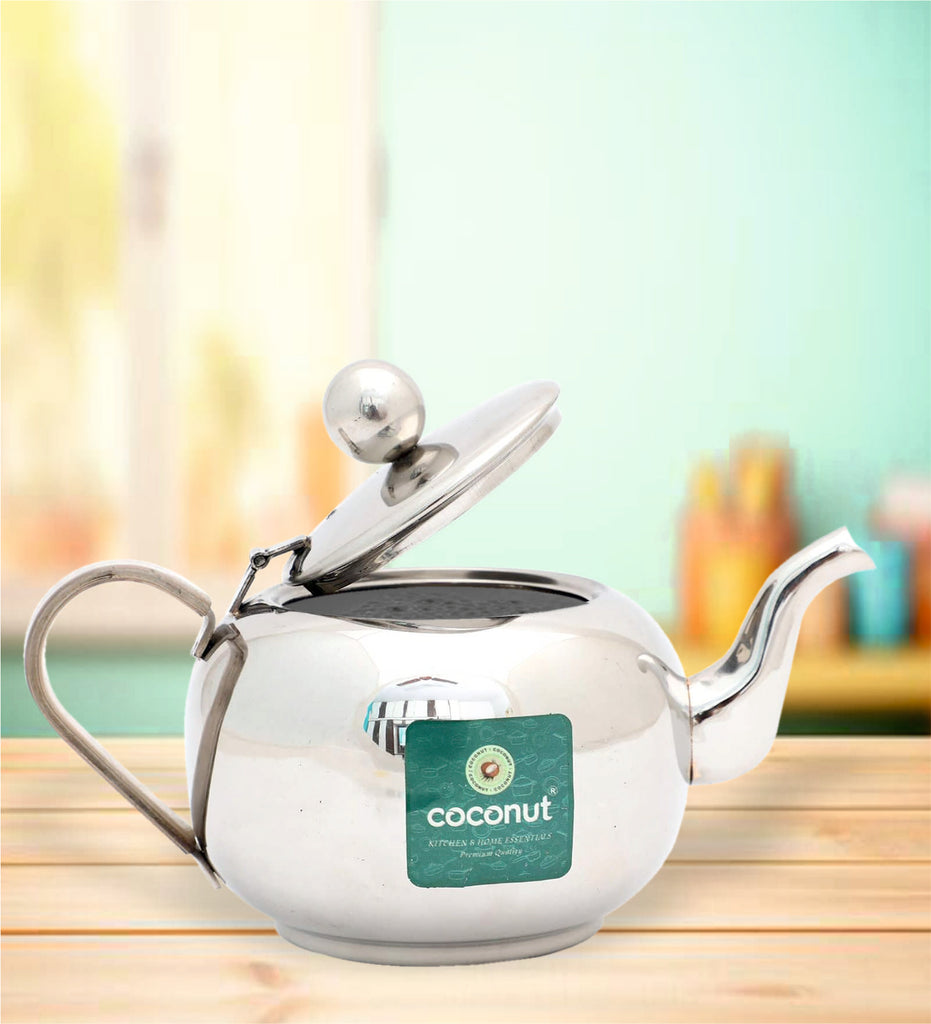 Coconut Stainless Steel Tea Kettle with Mirror Finish | Food-Grade Heavy-Gauge Steel | Perfect for Serving Tea, Coffee, or Hot Beverages | Tea Pot & Coffee Kettle.