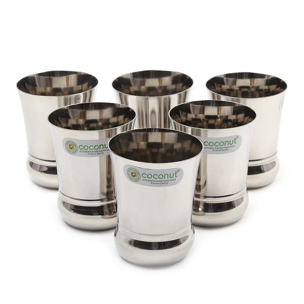 Coconut Stainless Steel Water Glass Set of 6 (270ml Each) | Heavy Gauge Food Grade BPA Free Steel Drinking Tumbler | Mirror Finish Glass for Water, Juice, Lemonade, Milk & Beverages | Durable & Rust Proof| Model - B31 Century.