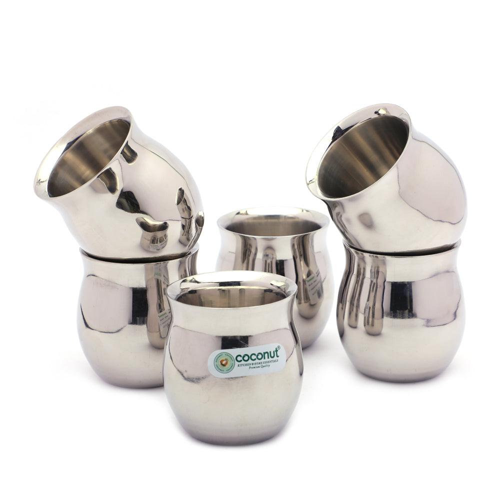 Coconut Khullad Stainless Steel Double Walled Coffee/Tea Glass - 6pc - 100ML Each