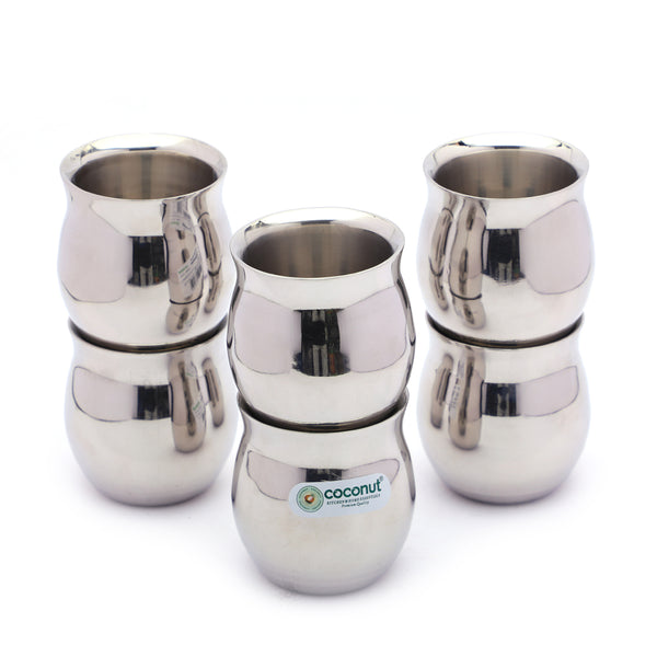 Coconut Stainless Steel  - Kullad | Tea | Coffee Glass -Set of 6pc | Perfect for serving Tea, Coffee, Lassi, Hot Beverages | Kullad | Glasses | Tumbler | Model - B35 DW kullad