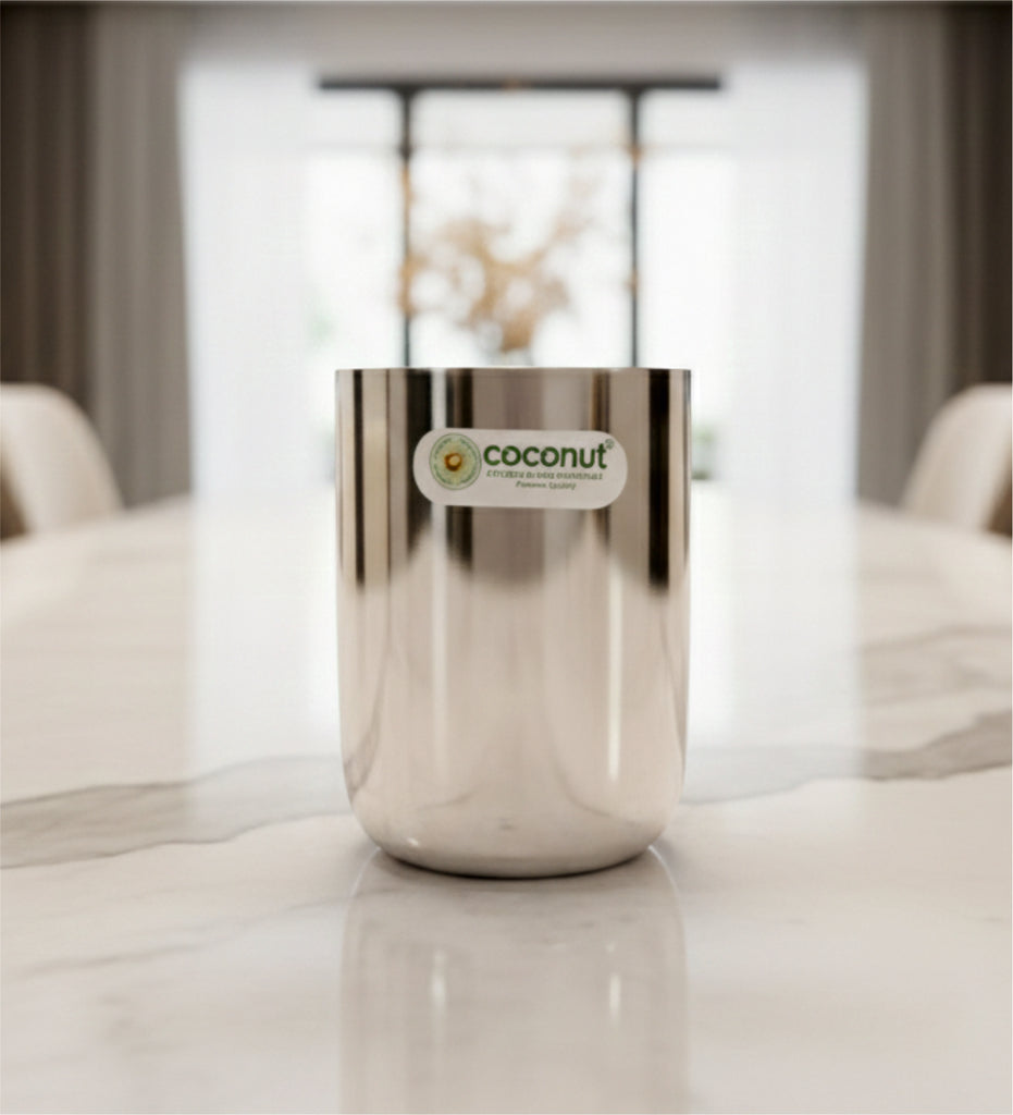 Coconut Stainless Steel Miranda Water Glass Set of 6 | Heavy Gauge Food Grade Steel Drinking Tumbler | Mirror Finish Glass for Water, Juice, Milkshake, Lemonade & Beverages | Durable BPA Free Kitchen Essential | Model - B37 Miranda.