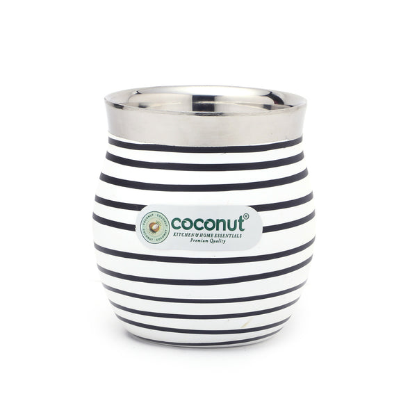 Coconut Stainless Steel Colour printed Glass Set of 6 | Premium Striped Pattern Steel Tumblers for Water, Tea, Coffee & Juice | Durable, Rust Resistant & Easy to Clean | Ideal for Home, Office & Gifting.