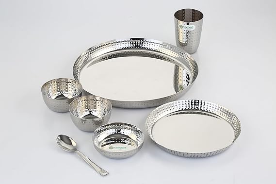 Coconut Bindi Stainless Steel Dinner Set with Side Bindi Design for Multipurpose Usage Lunch | Dinner | Kitchen Set for Home.