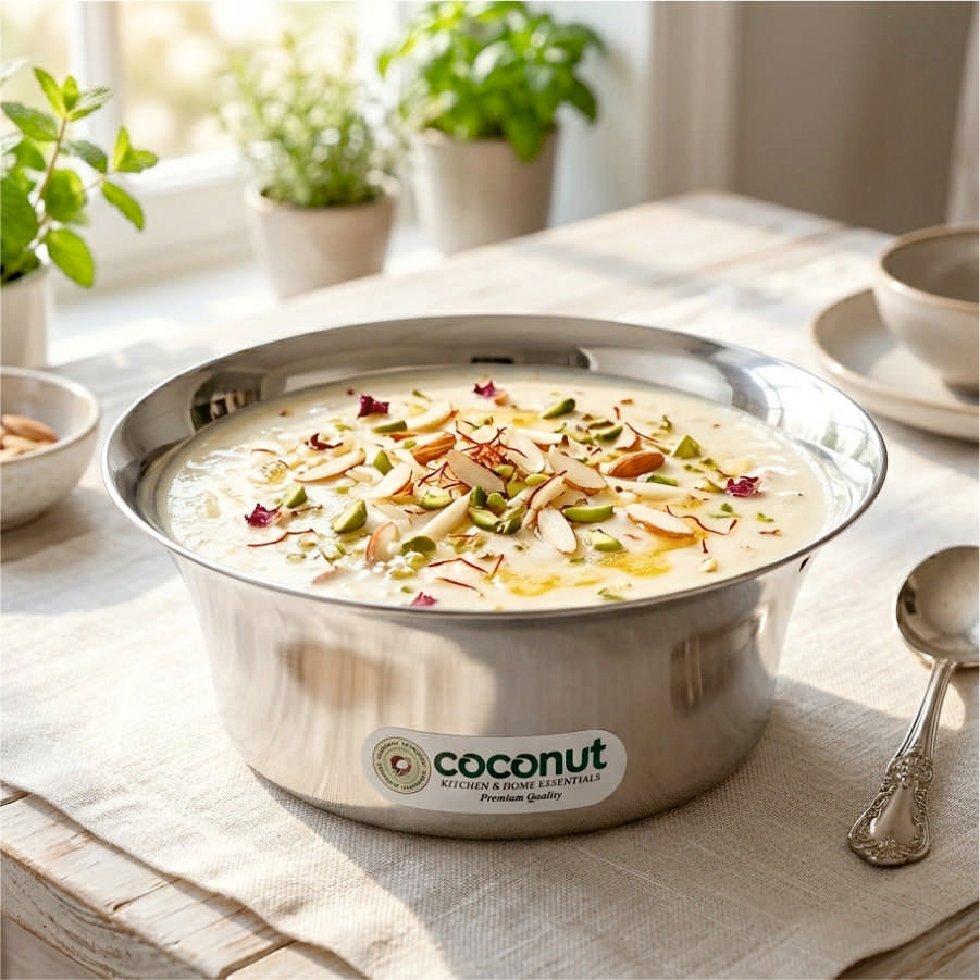 Coconut Stainless Steel Chocolate Bowl | Heavy Gauge Mirror Polish Serving Bowl | Available in 500ml, 750ml, 900ml & 1150ml Capacities | Food Grade, BPA Free & Rust Proof | Ideal for Soup, Salad, Dal, Vegetables & Desserts | Model C30 | Pack of 1.