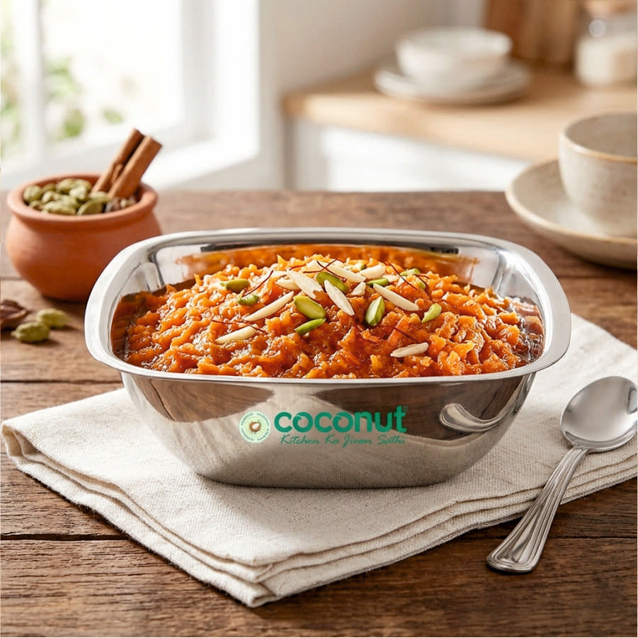 Coconut C57 Stainless-Steel Four-Square Bowl | Mirror Finish Square Serving Bowl | Food Grade, Rust-Proof, Dishwasher Safe | Multipurpose Kitchen Dish for Serving, Mixing & Storage.