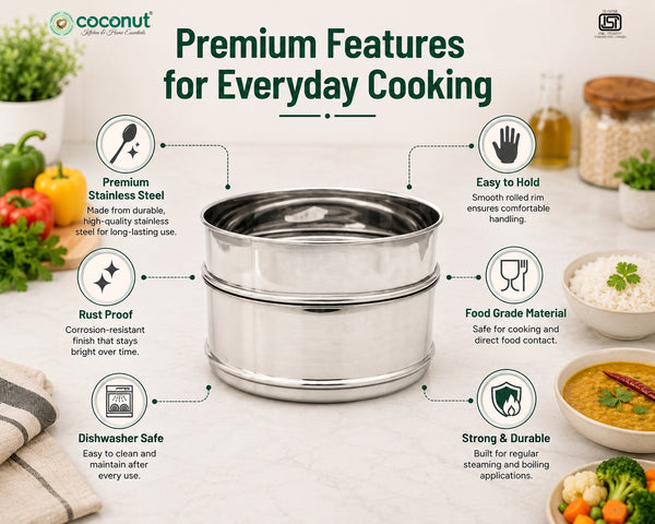 Coconut CS Combo 8 Stainless Steel Cooker Separator Set for Hawkins 3 Ltr Classic & Stainless Tall Pressure Cookers | 2-Piece Steaming & Cooking Separator | Food Grade | Rust Proof | Dishwasher Safe | Not for 3L Classic Low Height.