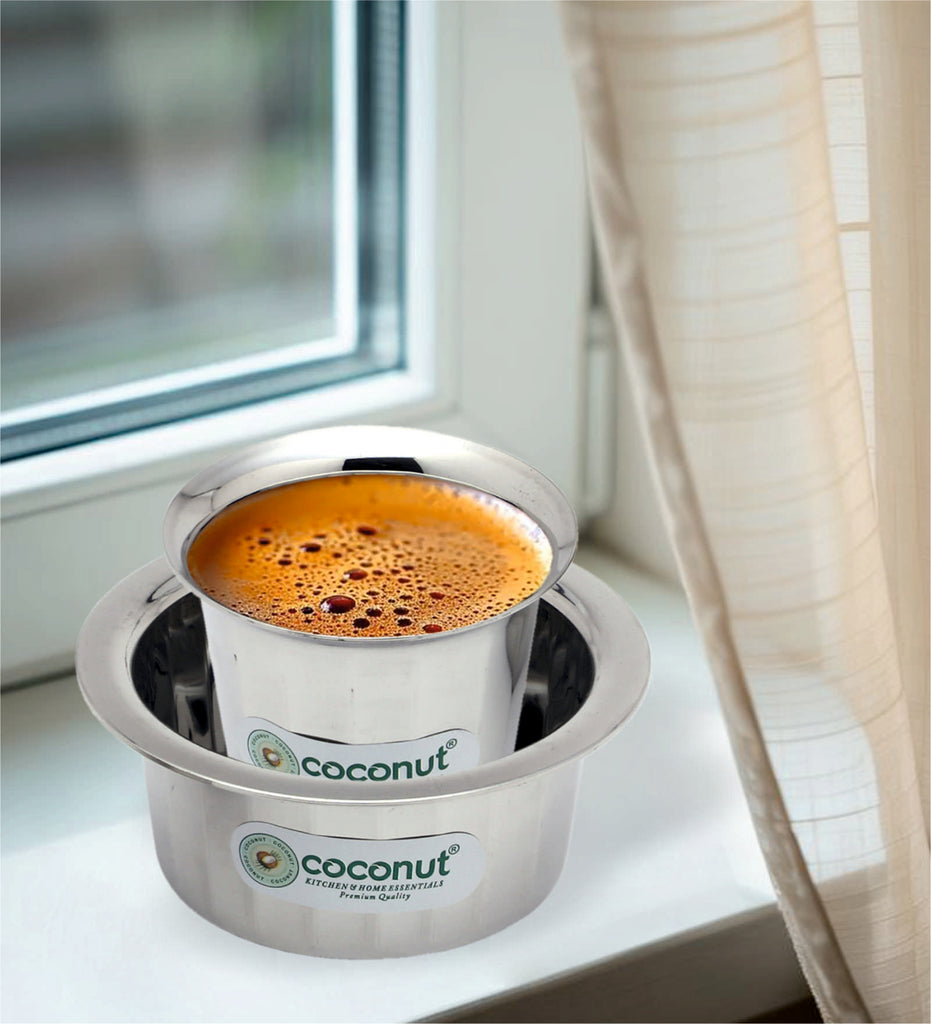 Coconut Stainless Steel Coffee Dabara Set | Food-grade, Heavy Gauge | Traditional Kumbakonam Coffee, Tea Dabara |Serving Drinkware | Pack of 1.