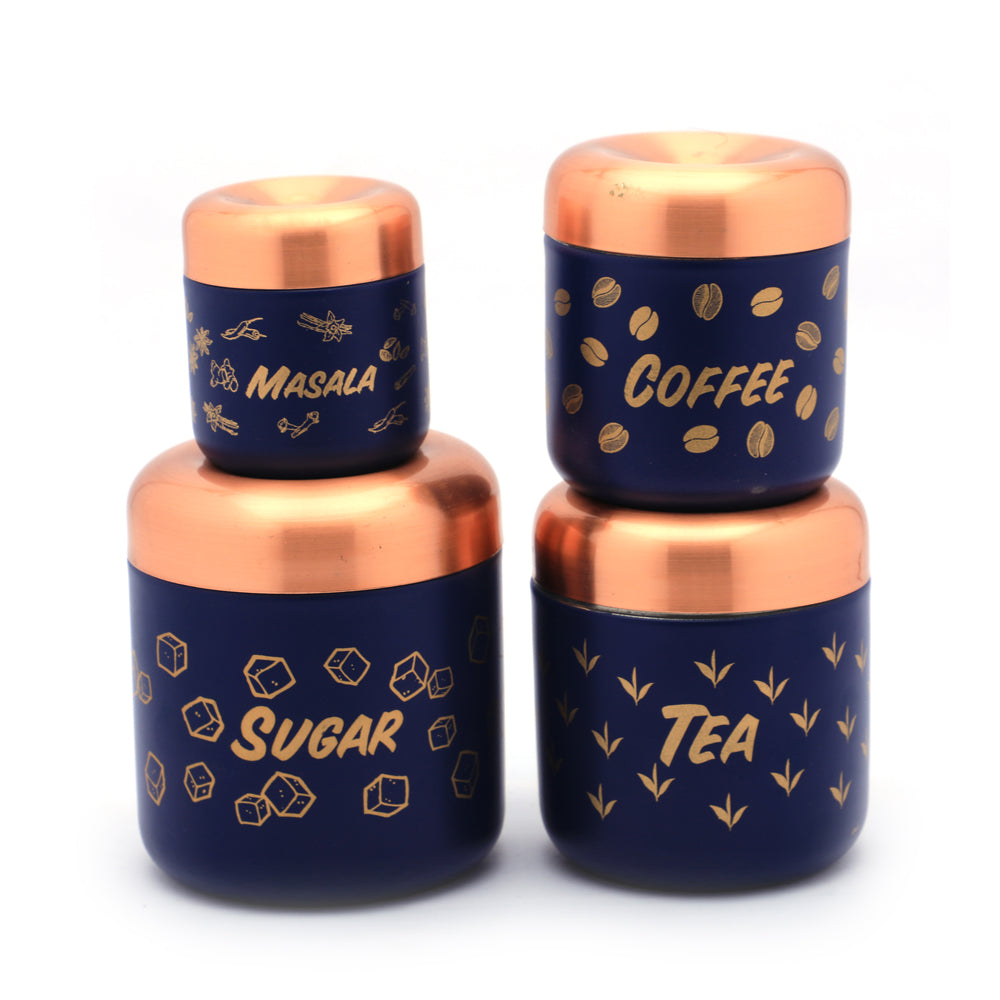 Coconut Stainless Steel Unique Design Multipurpose Kitchen Accessories Canisters/Container For Storage Tea Coffee Sugar & Masala - 4 PC Set - 500ML, 400ML, 200ML, 100ML