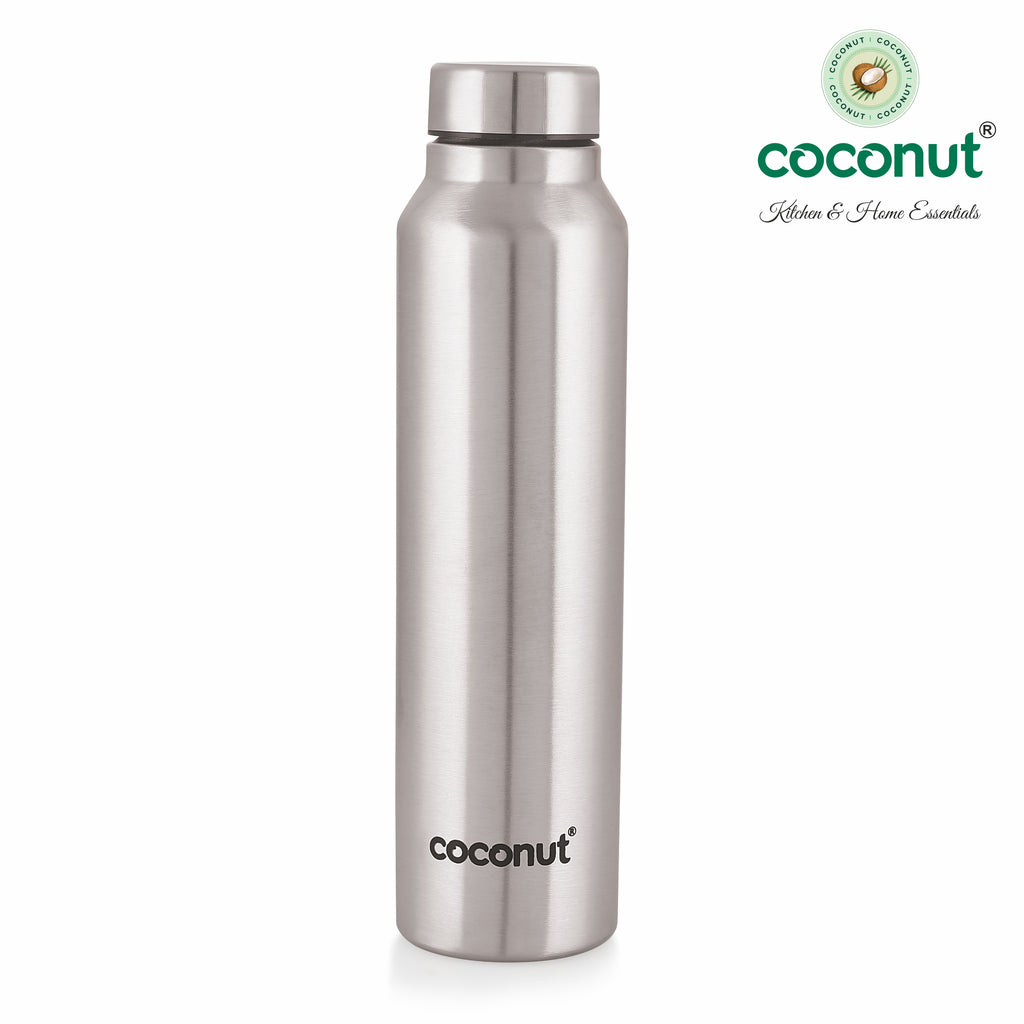 Coconut WB18 Floww Plain Stainless-Steel Water Bottle | Leakproof, Rust-Proof & BPA Free | Durable Food Grade Steel Bottle for Office, School, Gym & Travel.