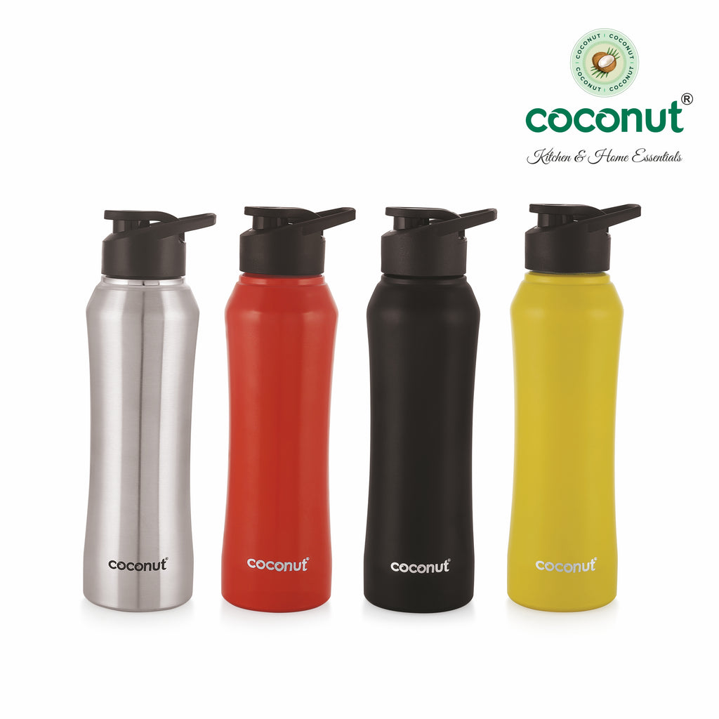 Coconut WB22 Elbe 750ml Stainless Steel Water Bottle (Steel/Red/Black/Yellow) | Flip Top Leakproof Lid | BPA-Free, Rust-Proof, Durable Bottle for Gym, Office & Travel.