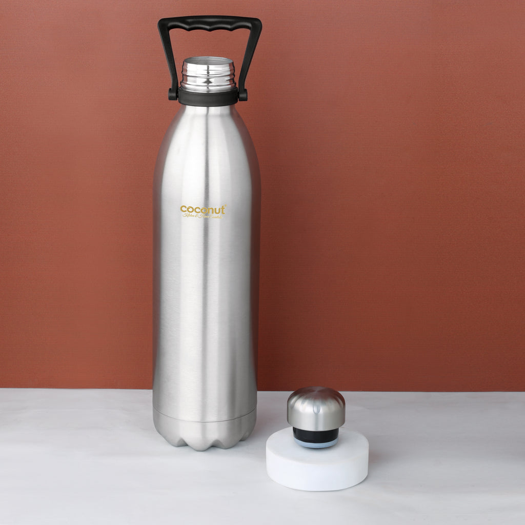 Coconut WB31 HC Stainless Steel Vacuum Insulated Water Bottle with Handle – 1500ml / 1750ml / 2250ml | 24 Hours Hot & Cold Flask | Leak-Proof BPA-Free Steel Bottle for Gym, Travel, Office & Outdoor Use.