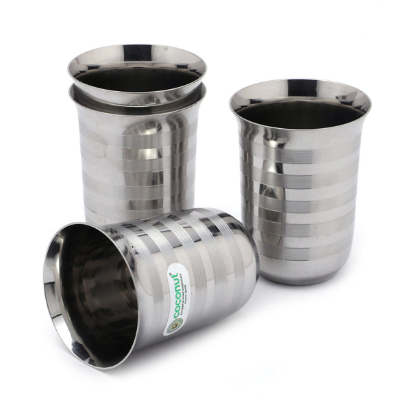 Coconut A1 Stainless Steel Water Glass 250ml | Steel Drinking Glass | Water Tumbler | Juice Glass | Milk Glass | Heavy Gauge Food Grade BPA Free | Mirror Finish | Rust Resistant Beverage Serving Glass.