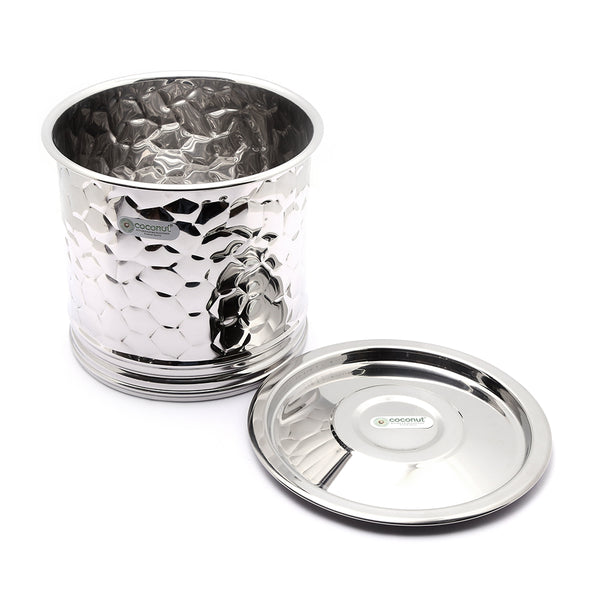Coconut Stainless Steel - Mini Drum | Ideal for storing Water, Rice, Pulses, Grains, Food, Miscellaneous | Steel Dabba | kothi | Drum | Heavy Gauge | Mirror Finish | Hammered Finish | Model - Smart Mini Drum