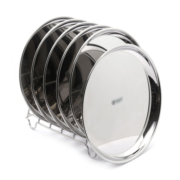 Coconut Stainless Steel 30-Piece Mirror Finish Dinner Set | Heavy Gauge Thali Set for Family of 6 | Includes Plates, Glasses, Bowls & Spoons | Rust-Free & Durable| Food-Grade | Mirror Finish Tableware | Ideal for Family & Gifting - Combo 2026