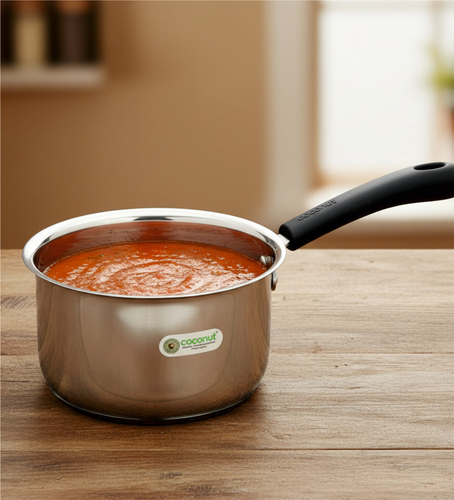 Coconut Stainless Steel Cofi Capsulated Saucepan with Soft-Touch Silicone Handle - Heavy Gauge, Mirror Finish, Multipurpose - Milk Pan, Coffee Pan, Tea pan, Plain Saucepan, Induction Based Pan.