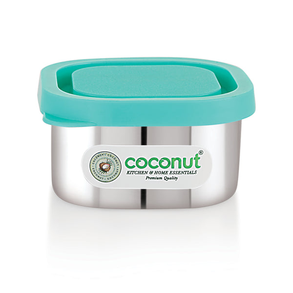 Coconut S108 LP Square Stainless Steel Chutney Container with Lid | Food Grade Mini Storage Box | Leak-Resistant Dip & Sauce Container for Lunch Box, Travel & Kitchen Use.