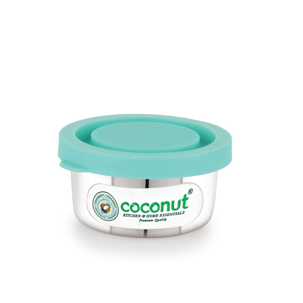 Coconut S113 Stainless Steel Round Chutney Container with Lid | Leakproof Mini Storage Box for Sauces, Pickles & Dips | Food Grade, Rust-Proof & Compact Tiffin Container.