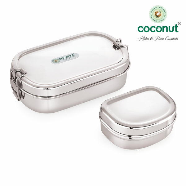 Coconut S119 Stainless Steel Lunch Box with Inner Dabbi | Crunch Capsule Tiffin Box | Leakproof Clip Lock Container | Food Grade, Durable & Dishwasher Safe.