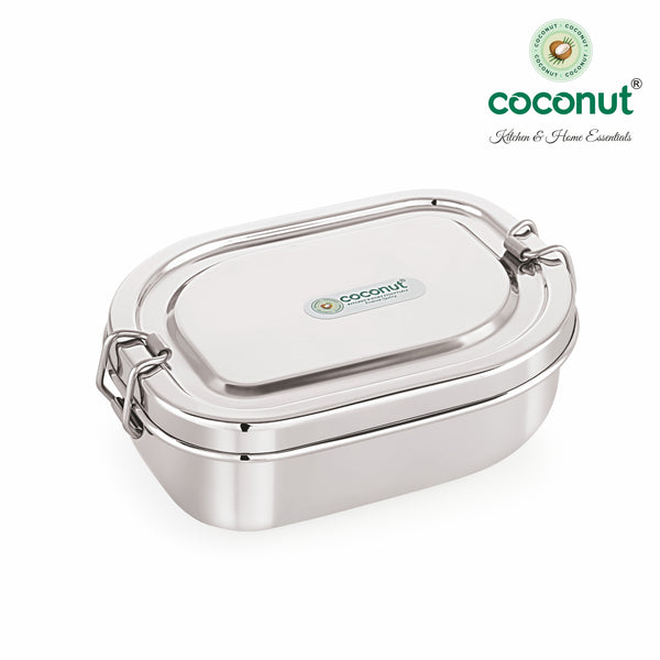 Coconut Toggi Stainless Steel Lunch Box with Partition Tray | Heavy Gauge Mirror Finish Tiffin Box | Leak-Resistant, BPA-Free & Rust-Proof Rectangular Food Container for Office, School & Travel.