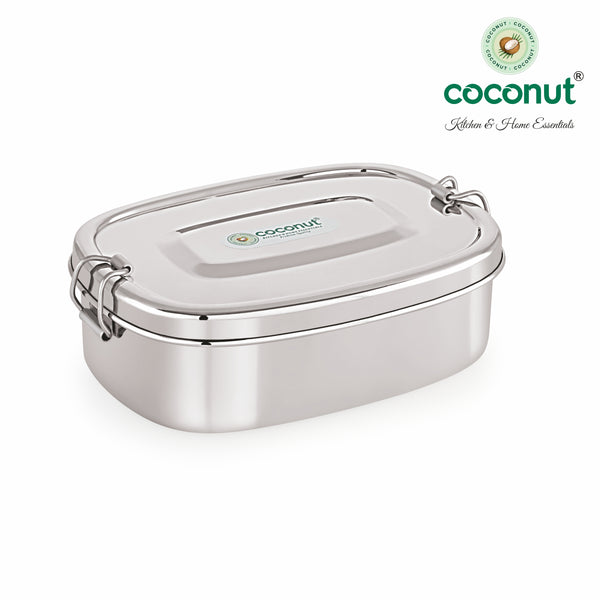 Coconut S135 Hazel Stainless Steel Lunch Box with Plate | Single Compartment Tiffin Box with Clip Lock Lid | Leakproof, Food Grade & Durable Lunch Container for Office & School.