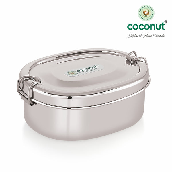 Coconut S136 Cordial Stainless Steel Lunch Box with Plate | Single Compartment Tiffin Box with Clip Lock Lid | Leakproof, Food Grade & Durable Lunch Container for Office & School.