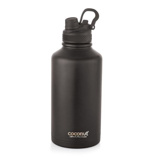 Coconut WB32 HC Full tank 2 Liter Stainless Steel Water Bottle with Straw Lid | Leakproof Flip Cap, BPA-Free | Large Capacity Gym, Office & Travel Bottle (Black).