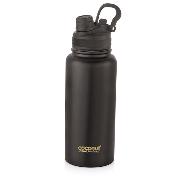 Coconut WB32 HC Fulltank 1 Litre Stainless Steel Water Bottle with Straw Lid | Leakproof Flip Cap, BPA-Free | Large Capacity Gym, Office & Travel Bottle (Black).