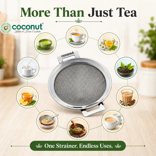 Coconut Stainless Steel Cup Tea Strainer with Fine Mesh Filter | Food Grade SS Tea Sieve | Rust Resistant | Reusable | Dishwasher Safe | Tea Filter for Cup, Mug & Kettle | Easy Grip Handle.