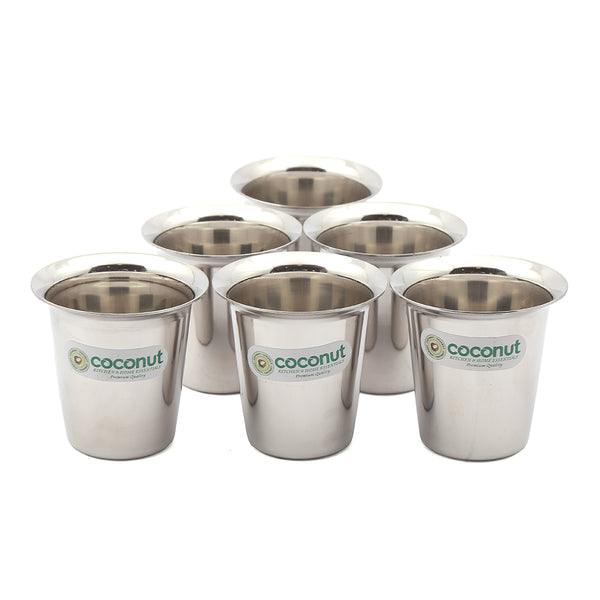 Coconut Stainless Steel Mini Coffee Glass Set of 6 | Available in 100ml, 150ml & 200ml | 18 Gauge Food Grade Stainless Steel | BPA Free, Rust Proof & Durable | For Tea, Coffee, Milk, Water & Juice | Model D13.