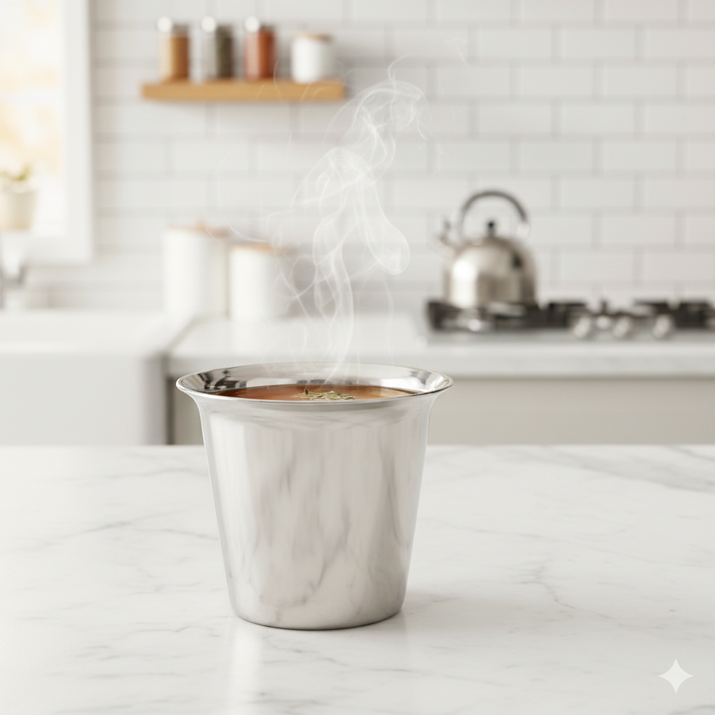 Coconut Stainless Steel By2 Glass Set of 6 | 100ml Capacity | Traditional Tea & Coffee Glass | Heavy Gauge Food Grade Stainless Steel | BPA Free, Rust Proof & Durable | Ideal for Tea, Coffee, Water & Beverages | Model D18 By2 Glass.