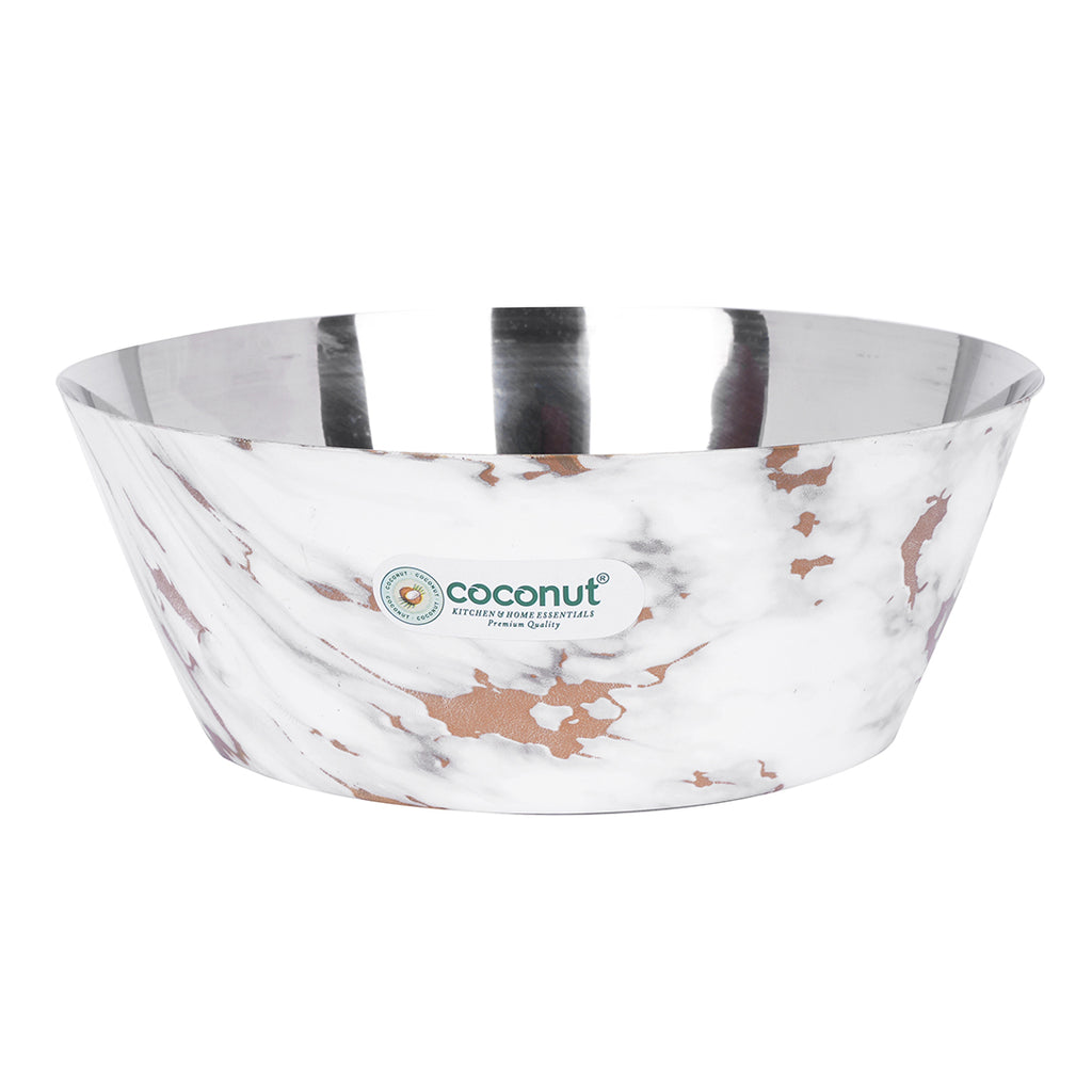 Coconut Stainless Steel Multipurpose Bowl | Marble Look | 900 ml | Heavy-Gauge, Food-Grade Steel | Ideal for Mixing Atta, Serving Milk, Curry, Salad, Snacks & Everyday Kitchen Essentials | Model C70