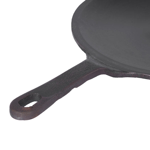 Coconut cast iron Chapati tawa - pre seasoned with 100% vegetable oil with natural oven heated golden finidh, food grade , Single handle , smooth surface ready to use, 26cm