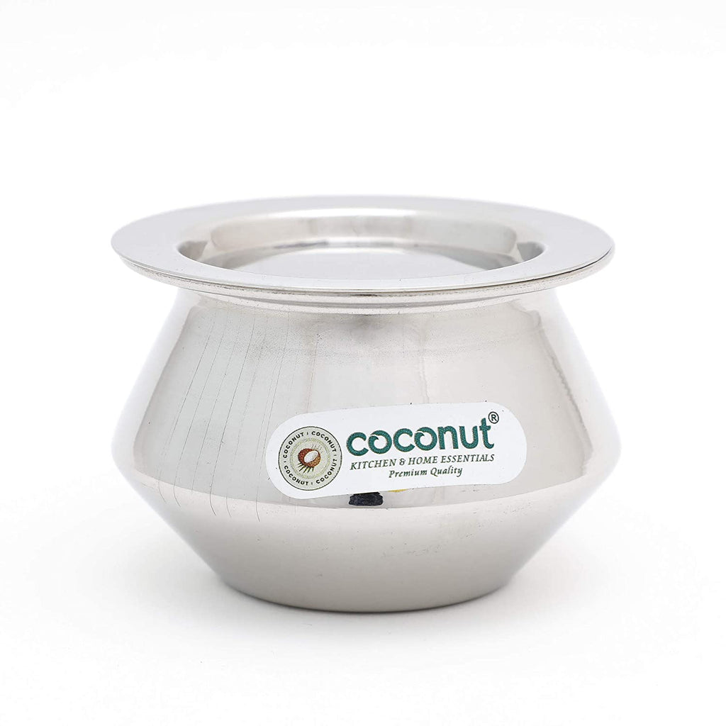 Coconut Stainless Steel Serve Ware Dahi Handi/Container with Lids for Storing Curd/Dahi