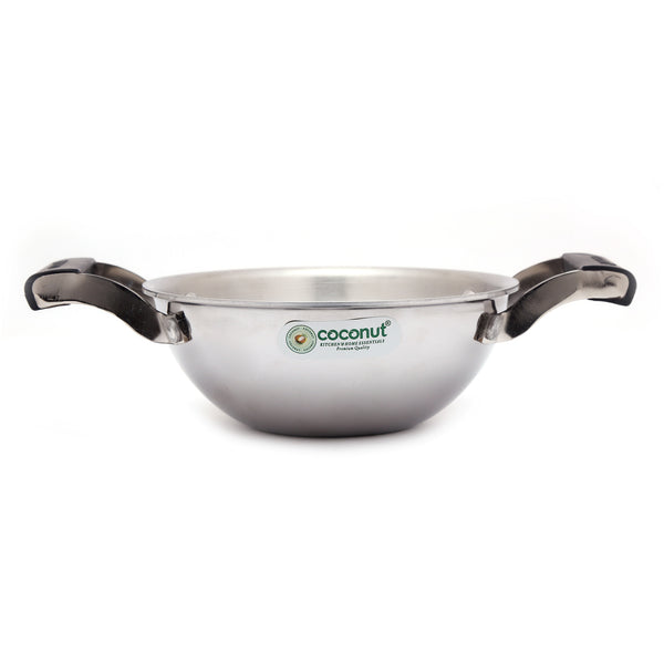 Coconut Stainless Steel Nano Kadai with Handle | Mini Multipurpose Tadka Pan | Heavy Gauge Mirror Finish | Rust Proof | Food Grade | Easy to Clean | For Tadka, Melting Butter, Heating Small Portions.