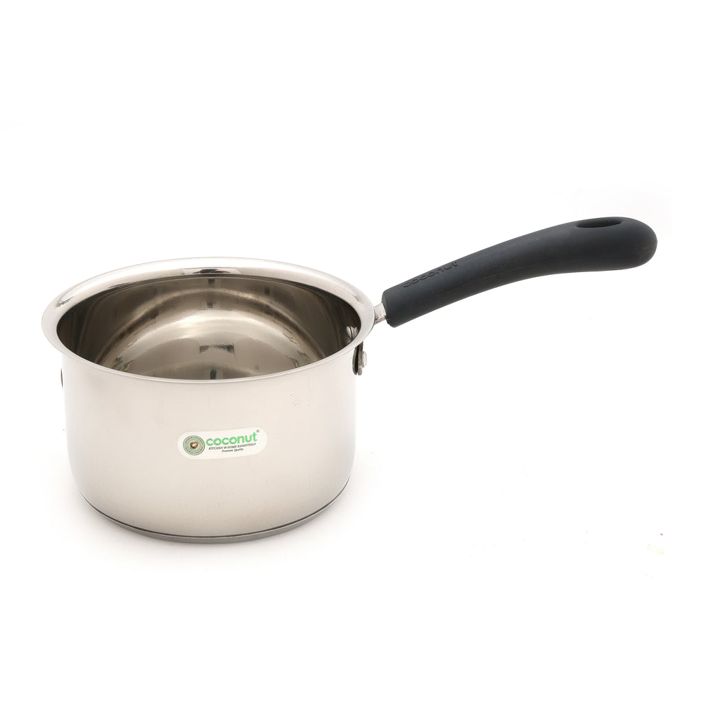 Coconut Stainless Steel Cofi Capsulated Saucepan with Soft-Touch Silicone Handle - Heavy Gauge, Mirror Finish, Multipurpose - Milk Pan, Coffee Pan, Tea pan, Plain Saucepan, Induction Based Pan.