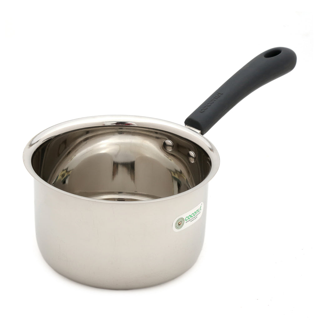 Coconut Stainless Steel Cofi Saucepan with Soft-Touch Silicone Handle - Heavy Gauge, Mirror Finish, Multipurpose - Milk Pan, Coffee Pan, Tea pan, Plain Saucepan, Induction Based Pan.