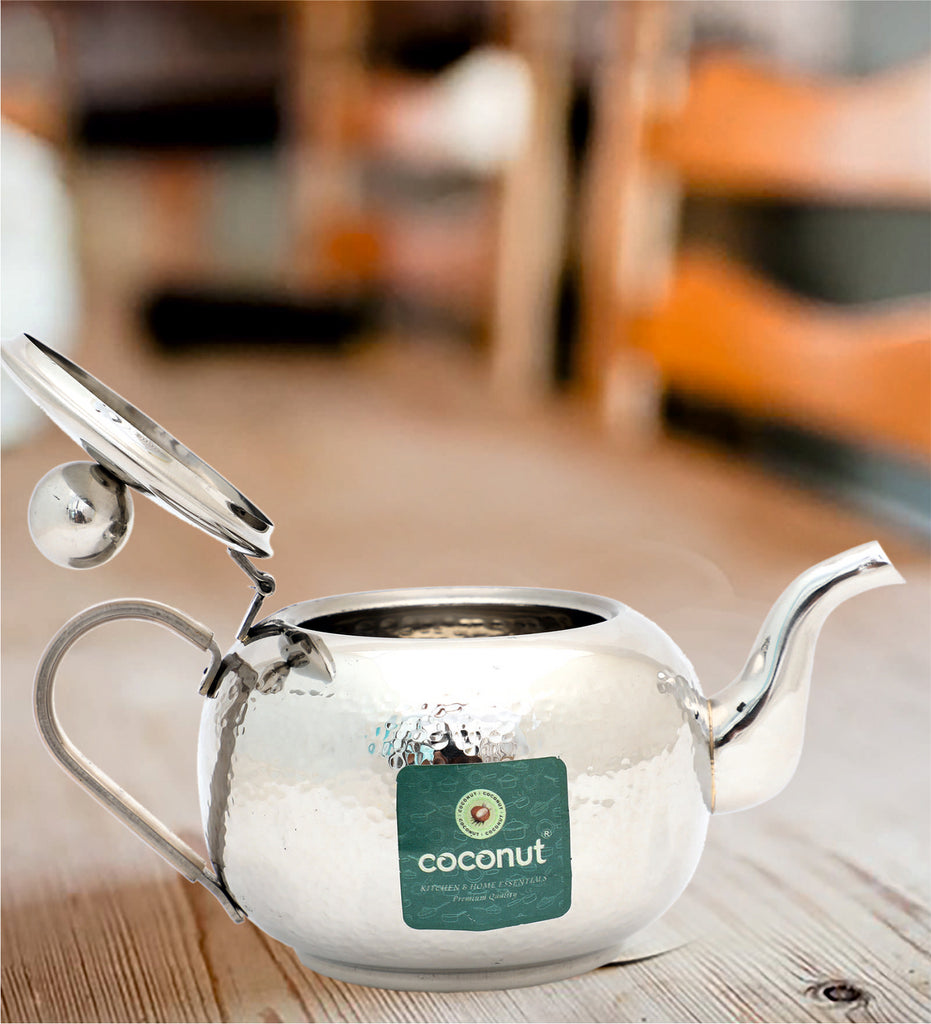 Coconut Stainless Steel Hammered Tea Pot | Premium Food-Grade, Heavy-Gauge Steel Kettle | Elegant Mirror Finish | Rust-Proof, BPA-Free & Dishwasher Safe | Ideal for Serving Tea, Coffee & Hot Water | Perfect for Gifting |
