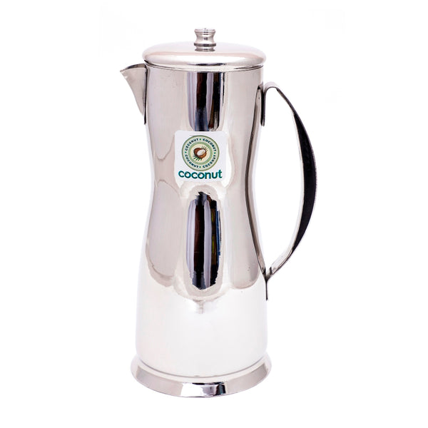 Coconut Stainless Steel Figo Jug 1 Liter | Belly Shaped Fridge Water Jug with Lid & Handle | Stainless Steel Water Pitcher for Water, Juice, Lemonade & Beverages | Food Grade, BPA Free, Rust Proof | Home, Hotel & Party Use.