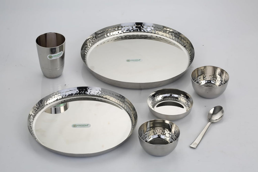 Coconut Felix Stainless Steel Dinner Set with Side Hammered for Multipurpose Usage Lunch | Dinner | Kitchen Set for Home