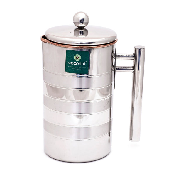 Coconut Globus ST Copper Jug 1500ml | Stainless Steel Outer & Copper Inner Water Jug with Lid & Handle | Water Pitcher for Water, Juice & Lemonade | Food Grade, BPA Free, Rust Proof | Easy Pour Copper Water Container.
