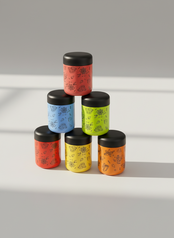 Coconut Stainless Steel - Multi Color Small Canisters | Jars | Storage Containers set of 6Pcs | Ideal for Food, Masala, Dry fruits | Model - E27 Little Joy