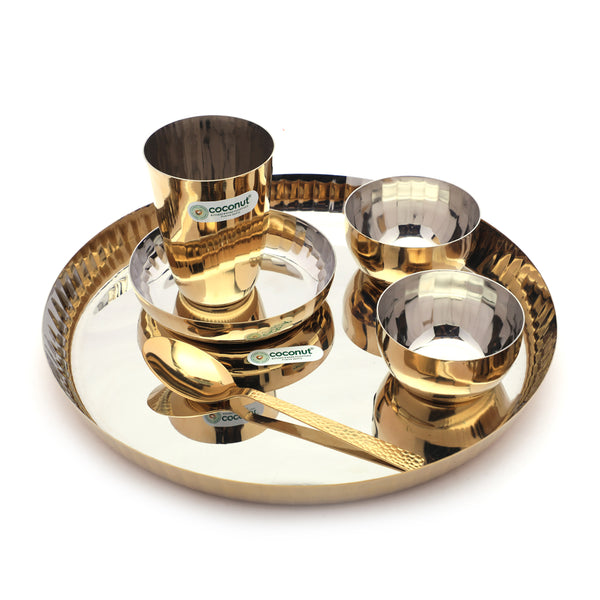 Coconut Stainless Steel With Gold Coating Design Lunch Set/ Dinner Set - 6pc Set