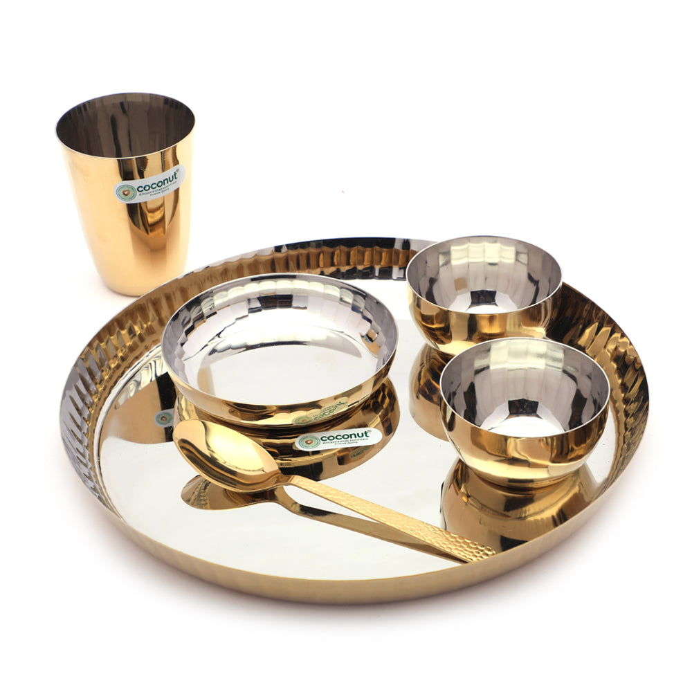 Coconut Stainless Steel With Gold Coating Design Lunch Set/ Dinner